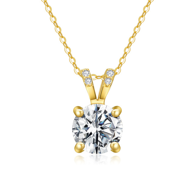 14K Gold Round Moissanite Round Pendant Necklace-1