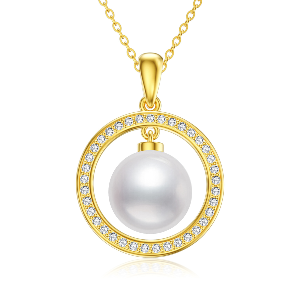 14K Gold Pearl Round/Spherical Pendant Necklace-1