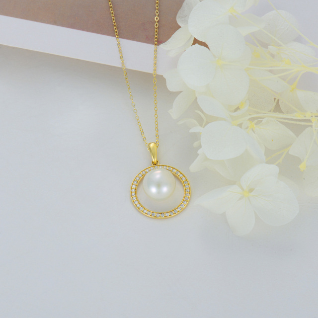 14K Gold Pearl Round/Spherical Pendant Necklace-3