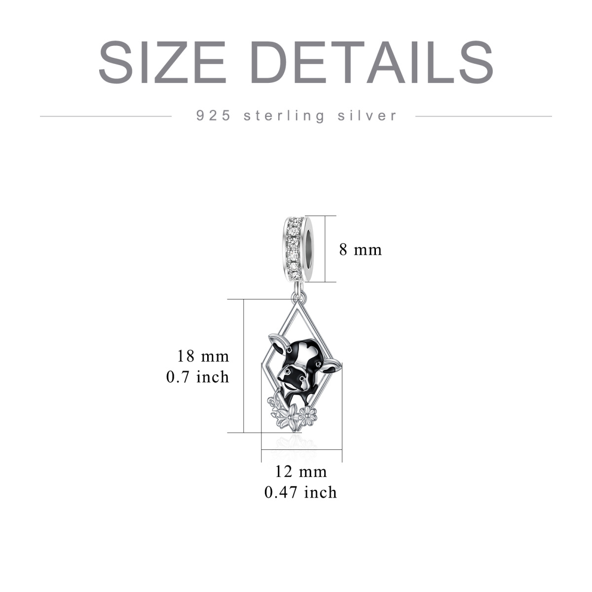 Sterling Silver Cubic Zirconia Cow Dangle Charm-5