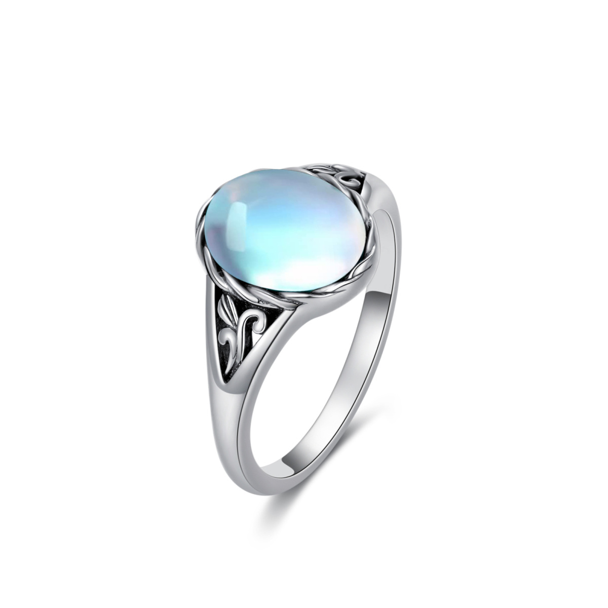 Sterling Silver Oval Moonstone Oval Shaped Ring-1