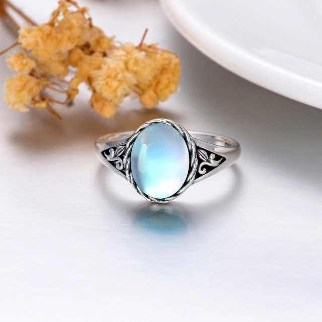 Sterling Silver Oval Moonstone Oval Shaped Ring-2