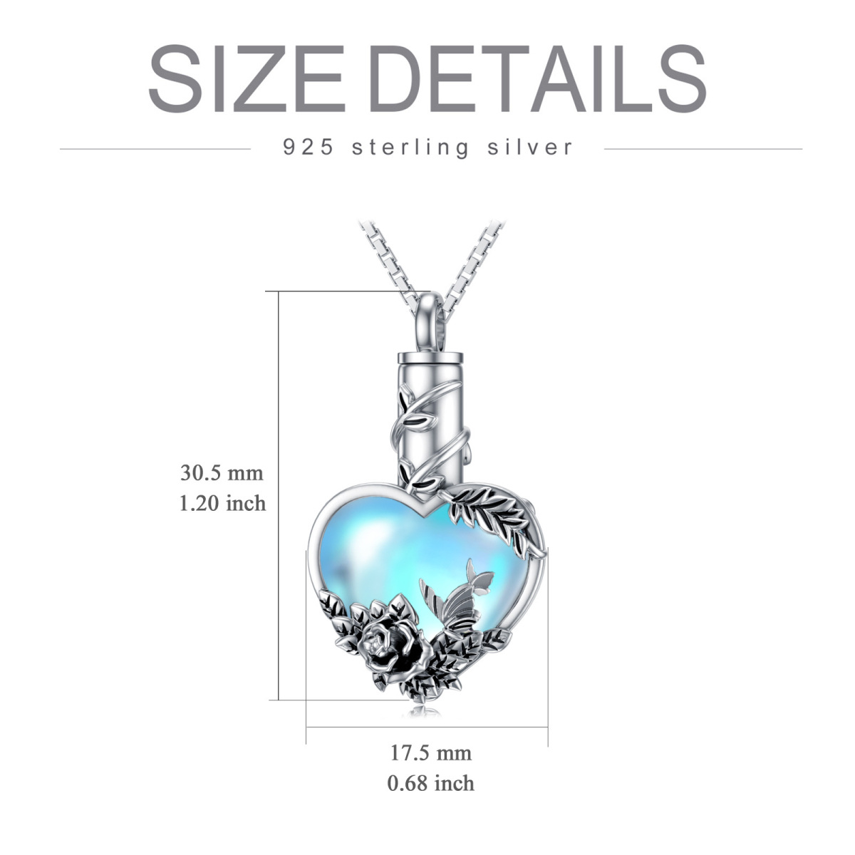 Sterling Silber Herzform Mondstein Rose & Herz Urne Halskette-6
