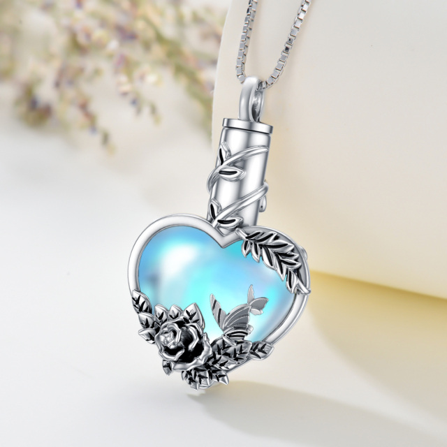 Sterling Silver Heart Shaped Moonstone Rose & Heart Urn Necklace for Ashes-2