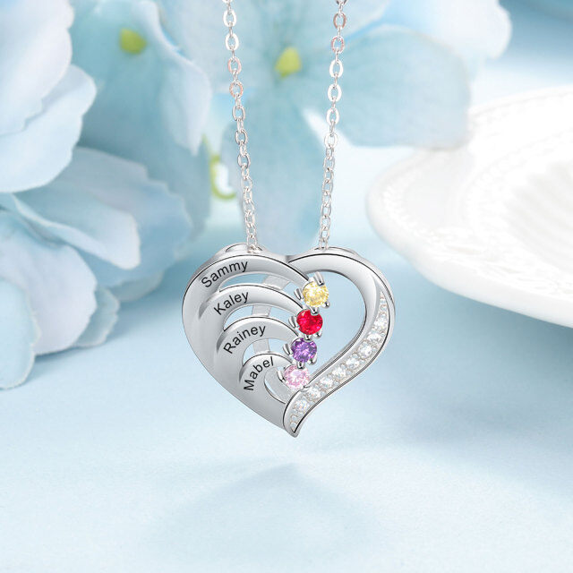 14K Gold Heart Personalized Name & Birthstone Pendant Necklace-3
