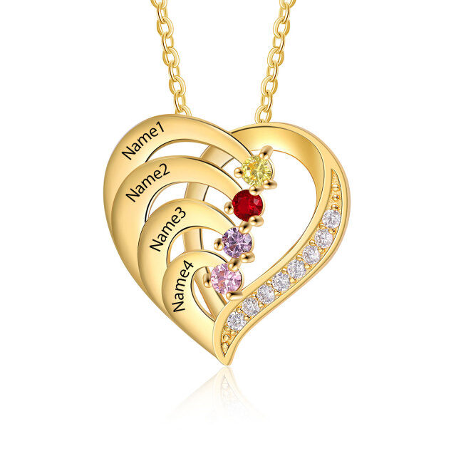 14K Gold Heart Personalized Name & Birthstone Pendant Necklace-0
