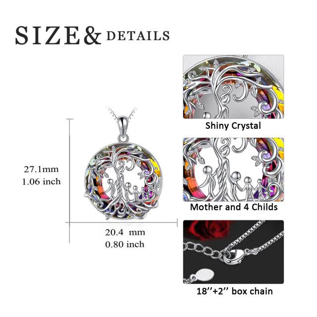 Sterling Silver Round Crystal Tree Of Life & Grandmother & Mother & Mother & Daughter Pendant Necklace-4