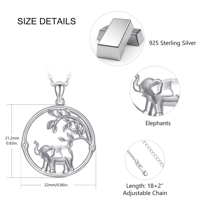 Sterling Silver Circular Shaped Cubic Zirconia Elephant Pendant Necklace-5