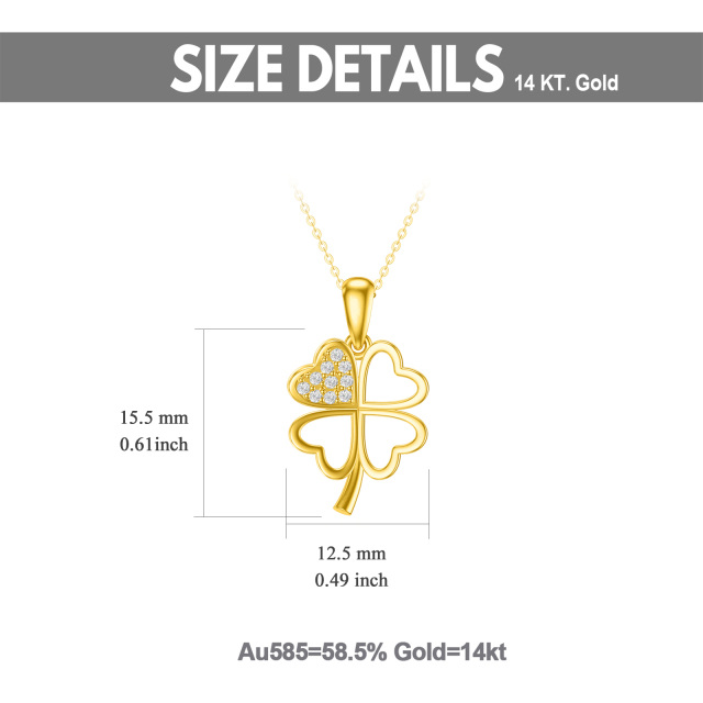 14K Gold Runde kubischer Zirkonia vierblättrige Kleeblatt-Anhänger Halskette-4