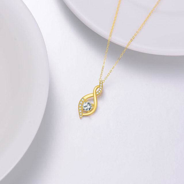 14K Gold Round Crystal Infinite Symbol Pendant Necklace-2