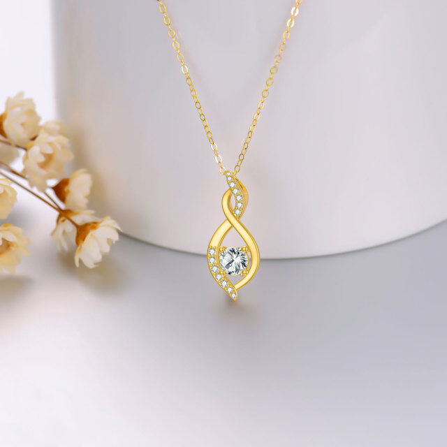 14K Gold Round Crystal Infinite Symbol Pendant Necklace-3