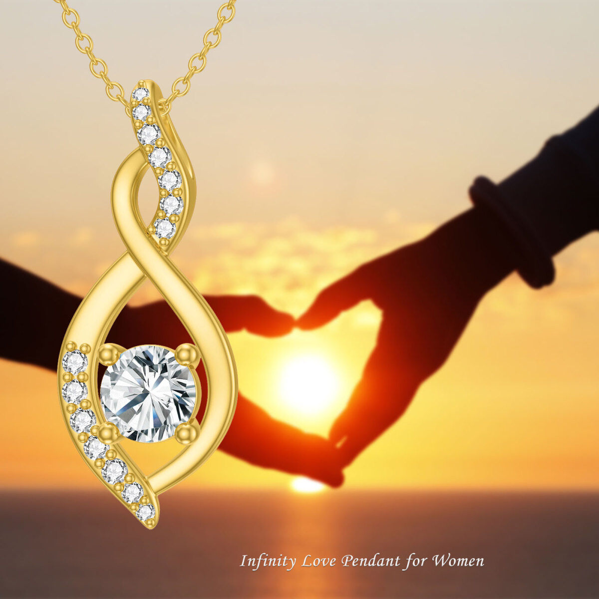 14K Gold Round Crystal Infinite Symbol Pendant Necklace-6