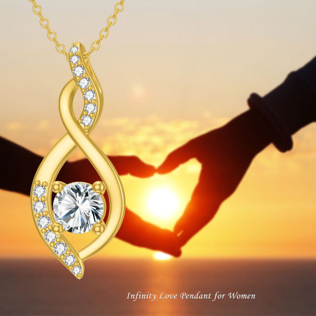 14K Gold Round Crystal Infinite Symbol Pendant Necklace-5
