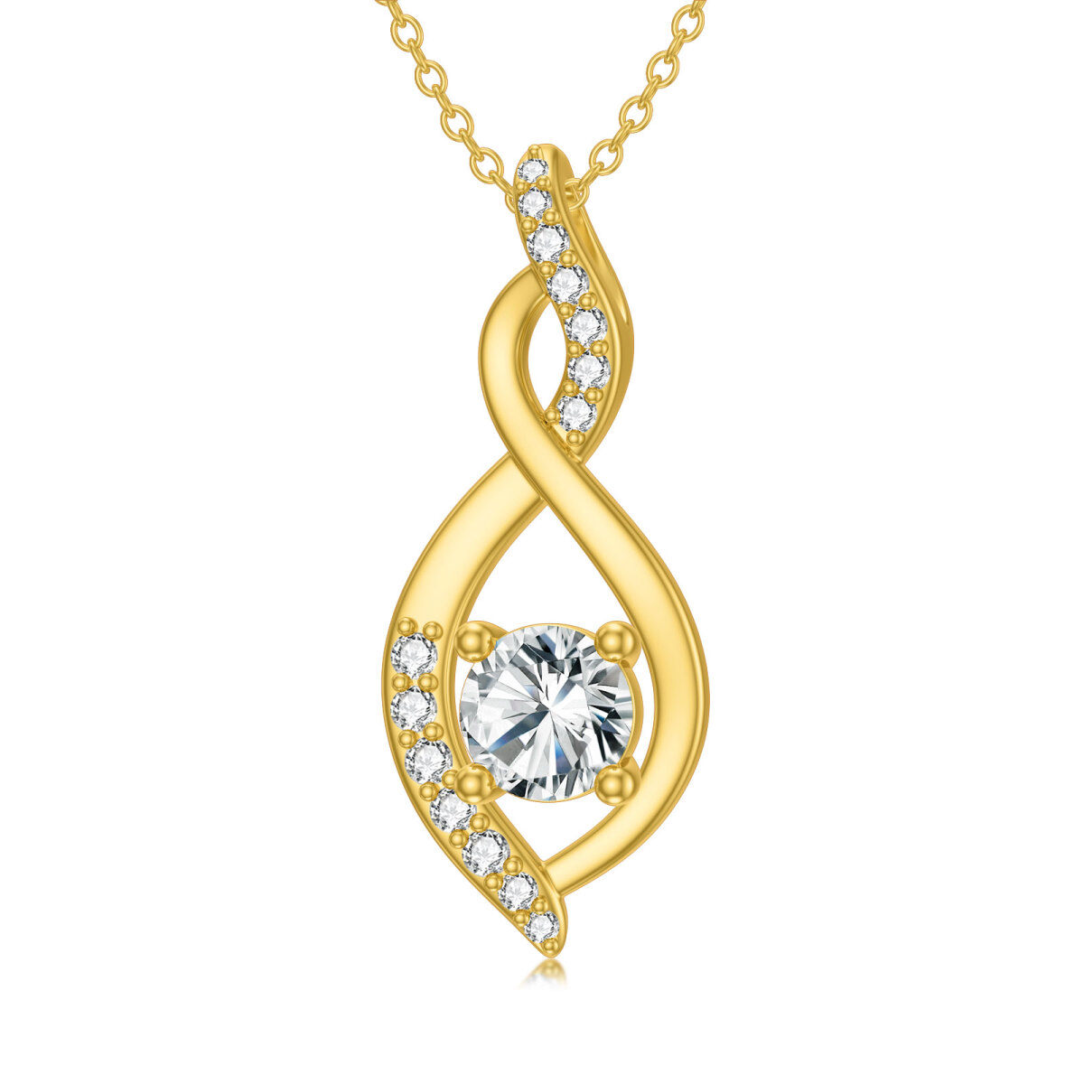 14K Gold Round Crystal Infinite Symbol Pendant Necklace-1