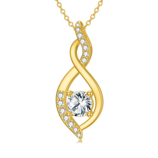 14K Gold Round Crystal Infinite Symbol Pendant Necklace-0