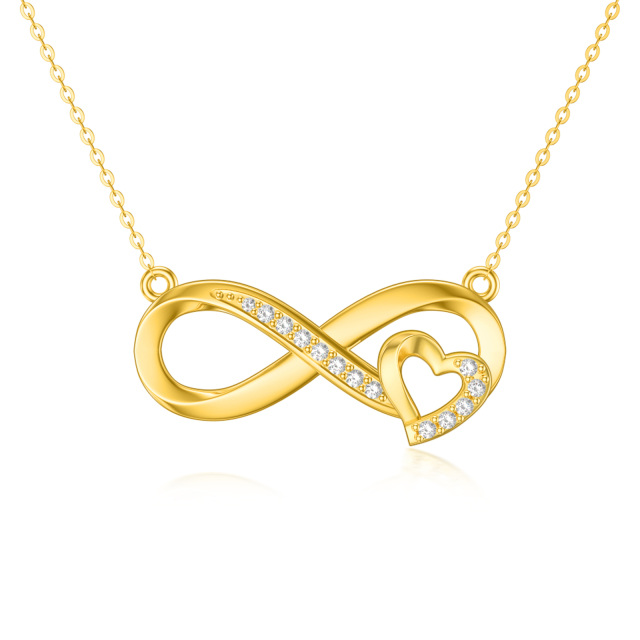 Colar com pingente de coração e símbolo do infinito em zircónio cúbico em ouro de 14 quilates-0