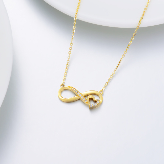 14K Gold Cubic Zirconia Infinity Symbol & Heart Pendant Necklace-3