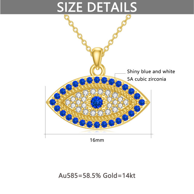 14K Gold Round Cubic Zirconia Devil's Eye Pendant Necklace-4