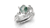 wholesale 925 Sterling Silver Moss Agate Round Leaf Vine Wedding Ring Set With Cubic Zirconia-US # 4