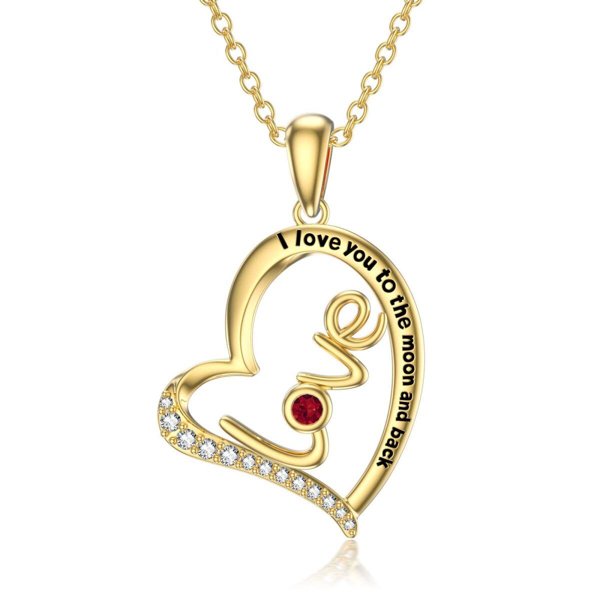 10K Gold Zircon Heart Pendant Necklace-1