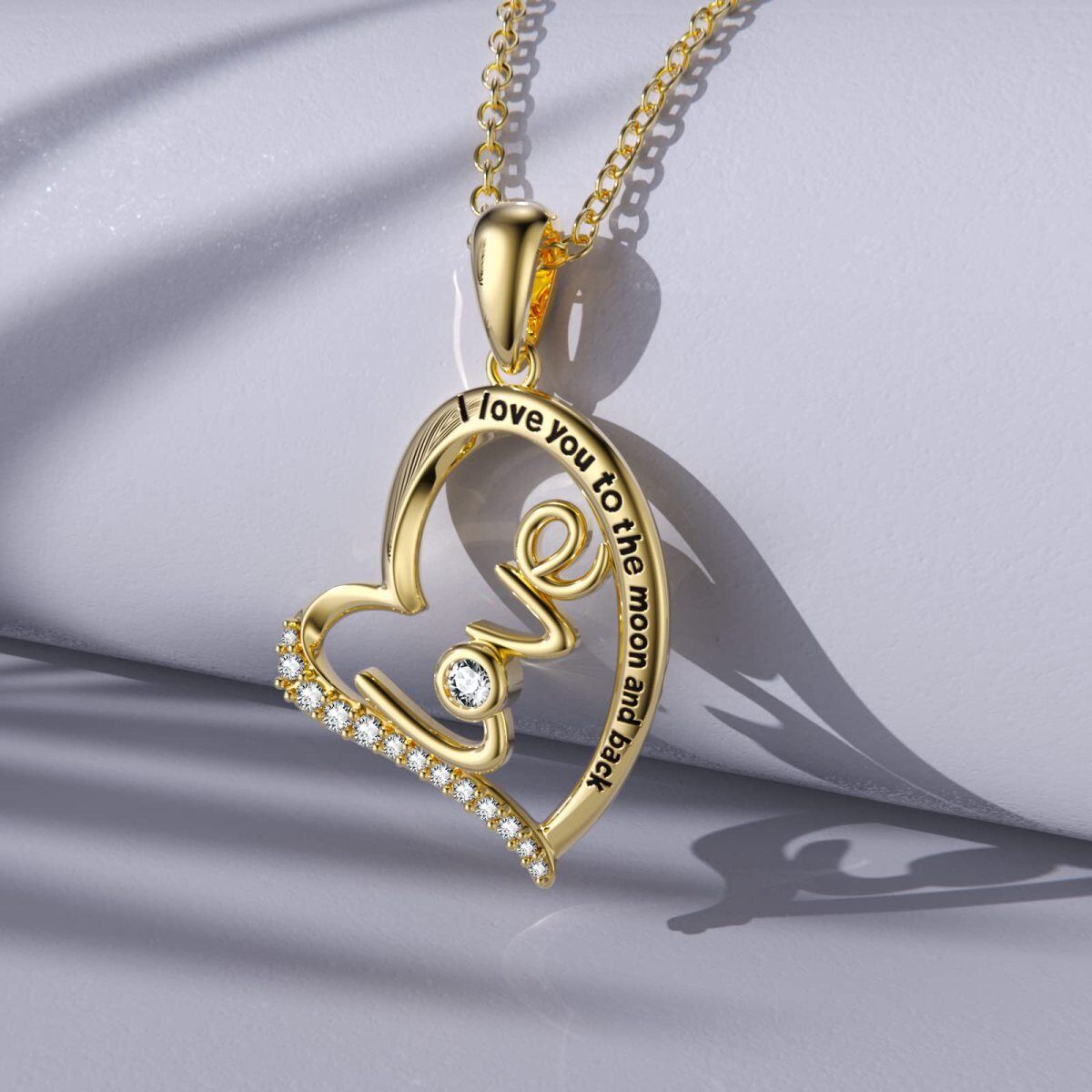 10K Gold Zircon Heart Pendant Necklace-4