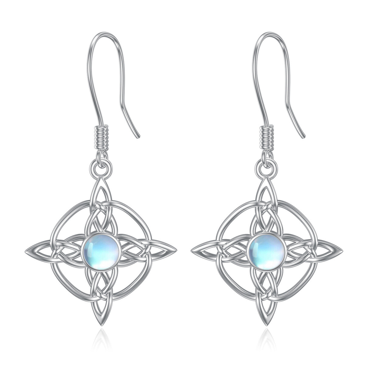 Sterling Silver Circular Shaped Moonstone Celtic Knot & Cross Drop Earrings-1