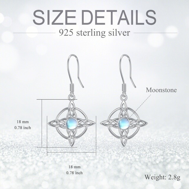 Sterling Silver Circular Shaped Moonstone Celtic Knot & Cross Drop Earrings-5