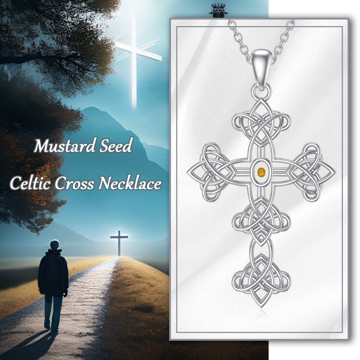 Sterling Silber Keltischer Knoten & Kreuz-Anhänger Halskette-6