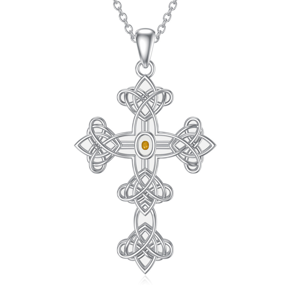 Sterling Silver Celtic Knot & Cross Pendant Necklace-1