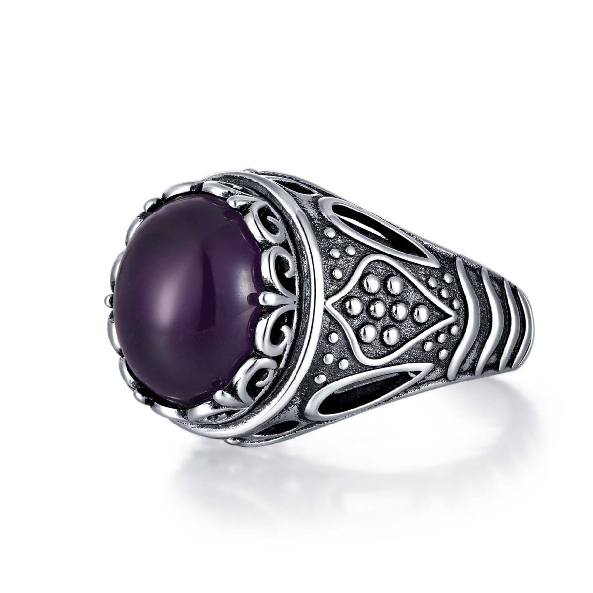Personalised 925 Sterling Silver Amethyst Retro Oxidized Rings For Men's Gifts-1