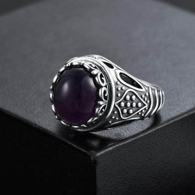 Personalised 925 Sterling Silver Amethyst Retro Oxidized Rings For Men's Gifts-3