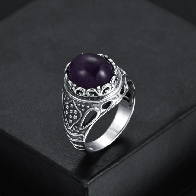 Personalised 925 Sterling Silver Amethyst Retro Oxidized Rings For Men's Gifts-2