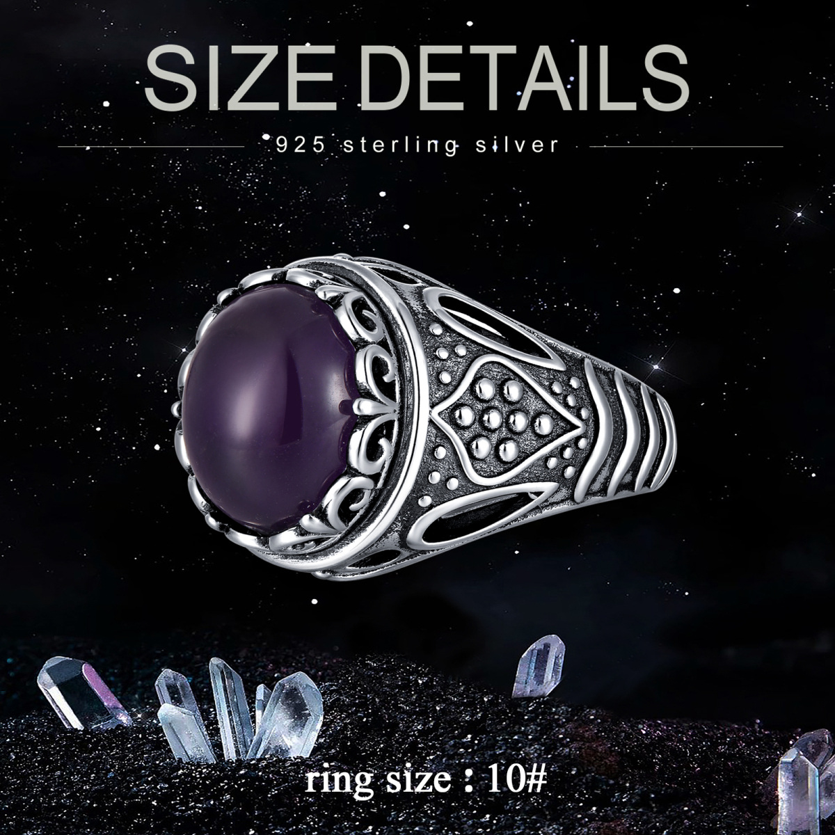 Personalisierte 925 Sterling Silber Amethyst Retro Oxidierte Ringe Für Herren Geschenke-5