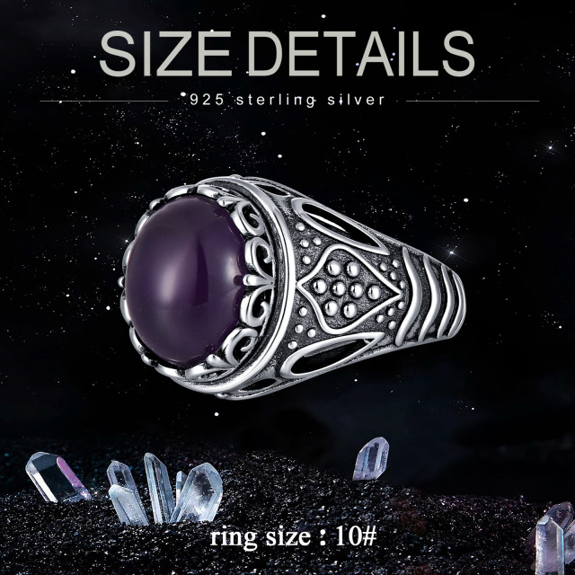 Personalised 925 Sterling Silver Amethyst Retro Oxidized Rings For Men's Gifts-5