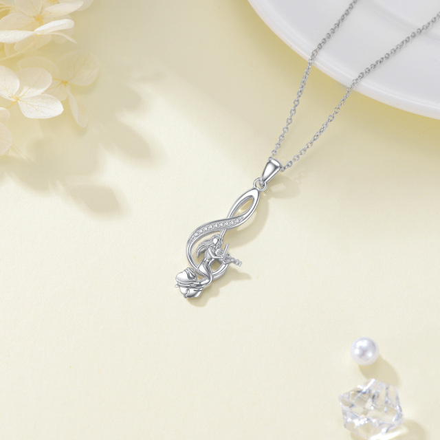 Sterling Silver Cubic Zirconia Mermaid Tail & Music Symbol Pendant Necklace-3