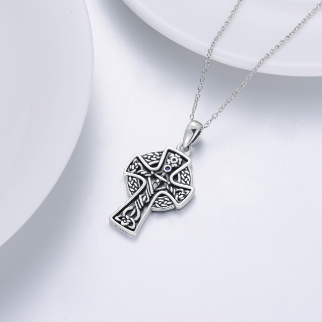 Sterling Silber Keltischer Knoten & Kreuz-Anhänger Halskette-2
