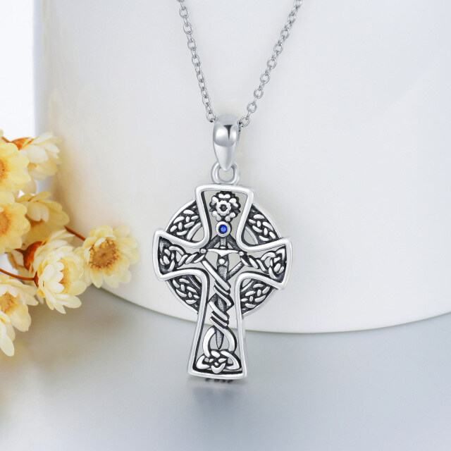 Sterling Silver Celtic Knot & Cross Pendant Necklace-3