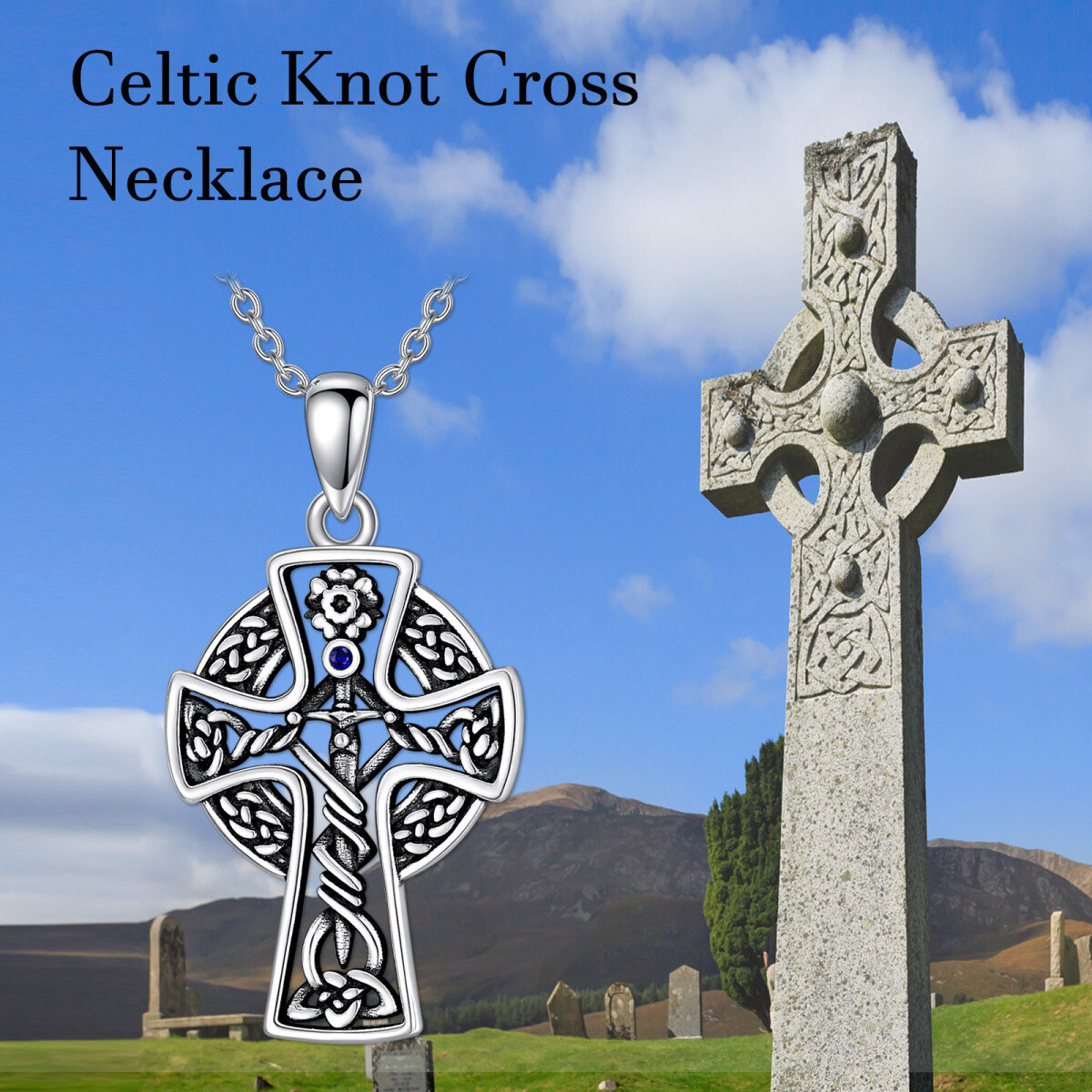 Sterling Silver Celtic Knot & Cross Pendant Necklace-6