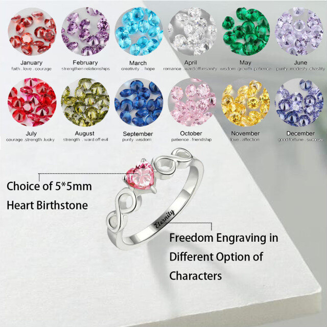 Sterling Silver Cubic Zirconia Infinity Symbol Personalized Engraving & Birthstone Ring-3