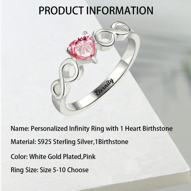 Prata esterlina Símbolo do infinito em zircónio cúbico Gravação personalizada e anel com pedra de nascimento-5
