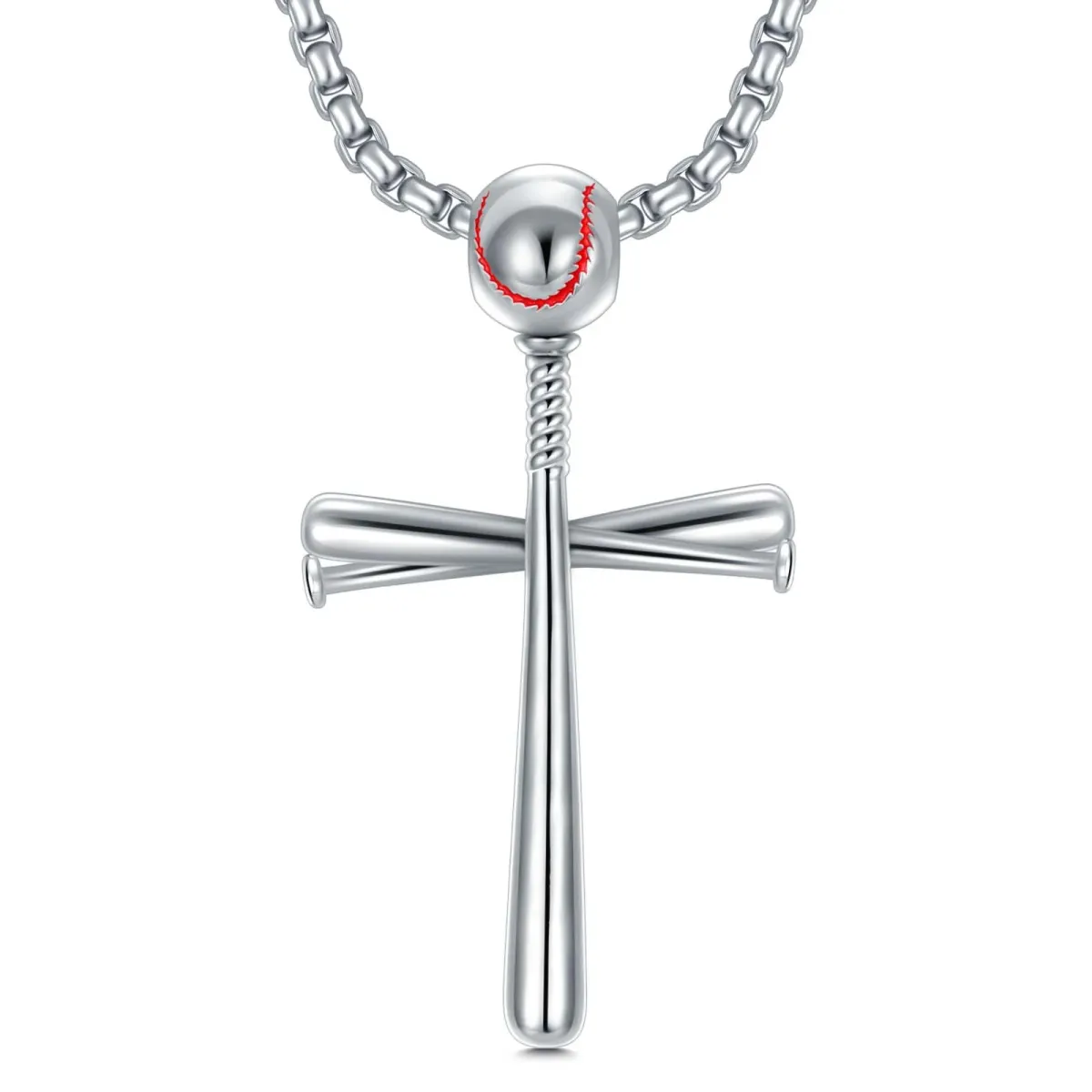 Sterling Silver Baseball & Cross Pendant Necklace for Men-1