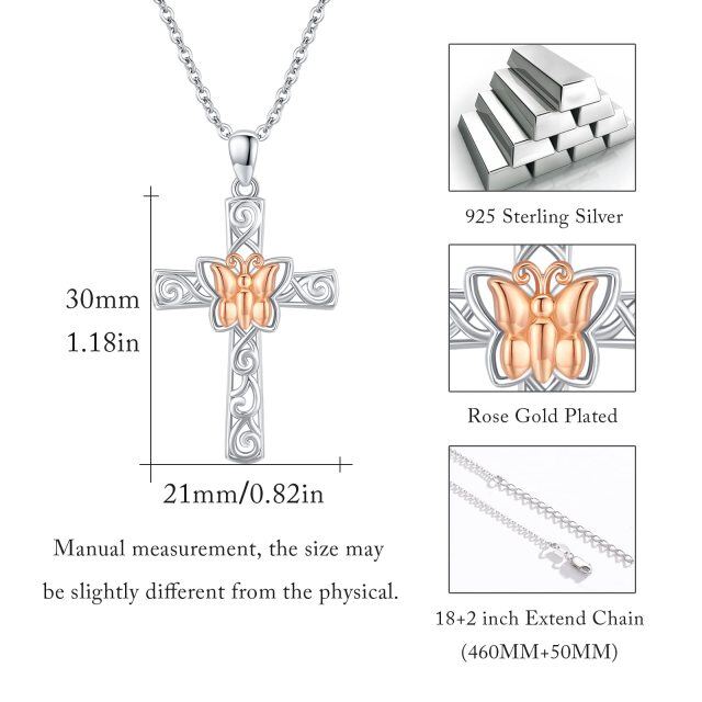 Sterling Silver Two-tone Butterfly & Cross Pendant Necklace-4