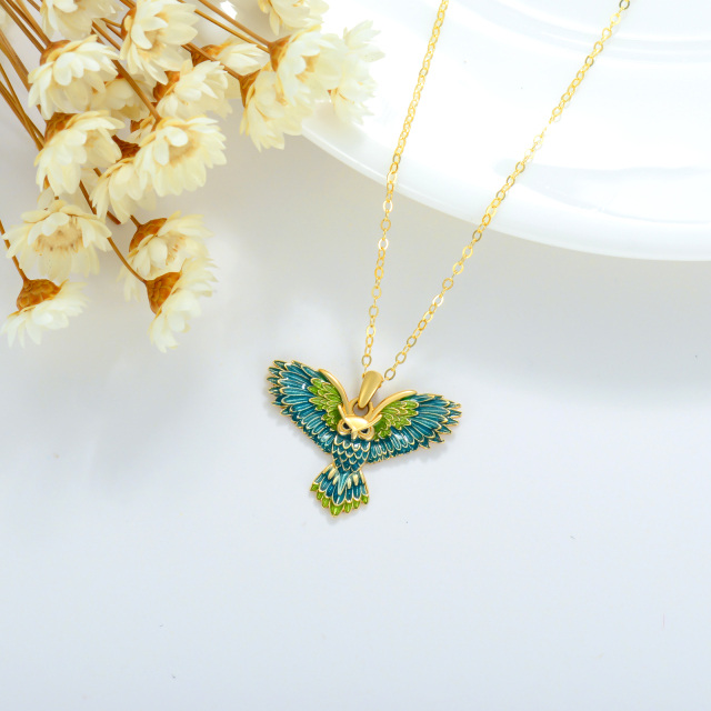 14K Gold Flying Owl Pendant Necklace-2