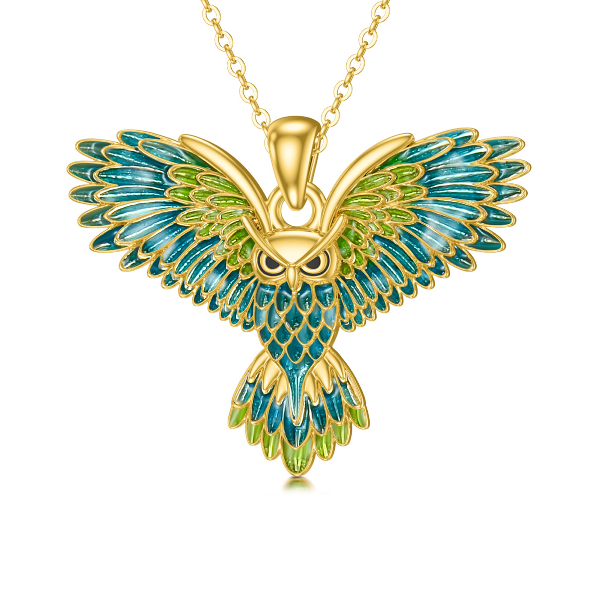 Collier avec pendentif hibou volant en or 14K-1