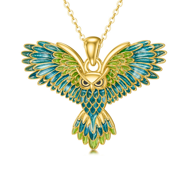14K Gold Flying Owl Pendant Necklace-0