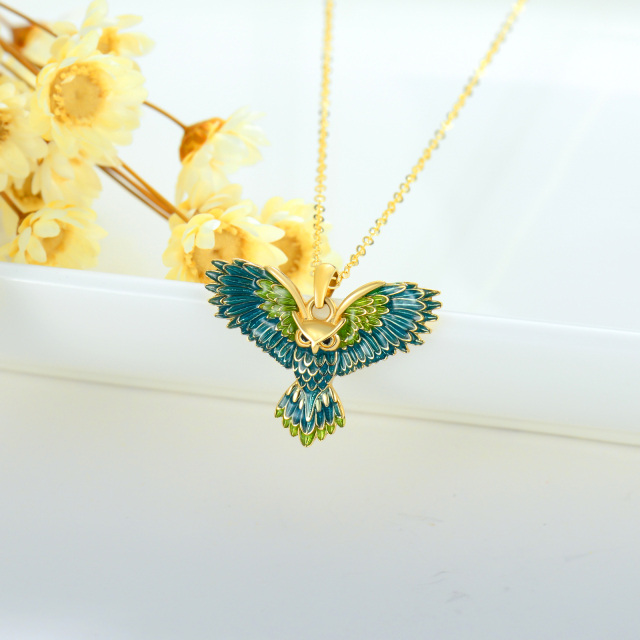 14K Gold Flying Owl Pendant Necklace-3
