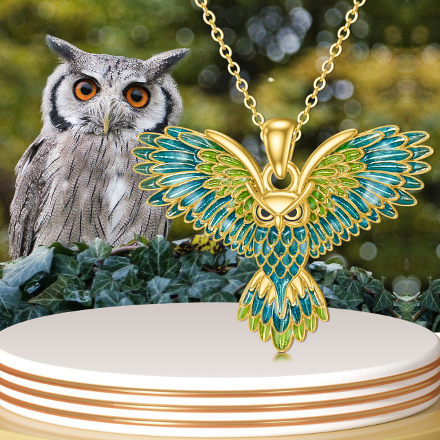 14K Gold Flying Owl Pendant Necklace-4