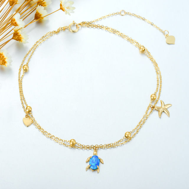 14K Gold Oval Shaped Opal Sea Turtle Single Layer Anklet-3
