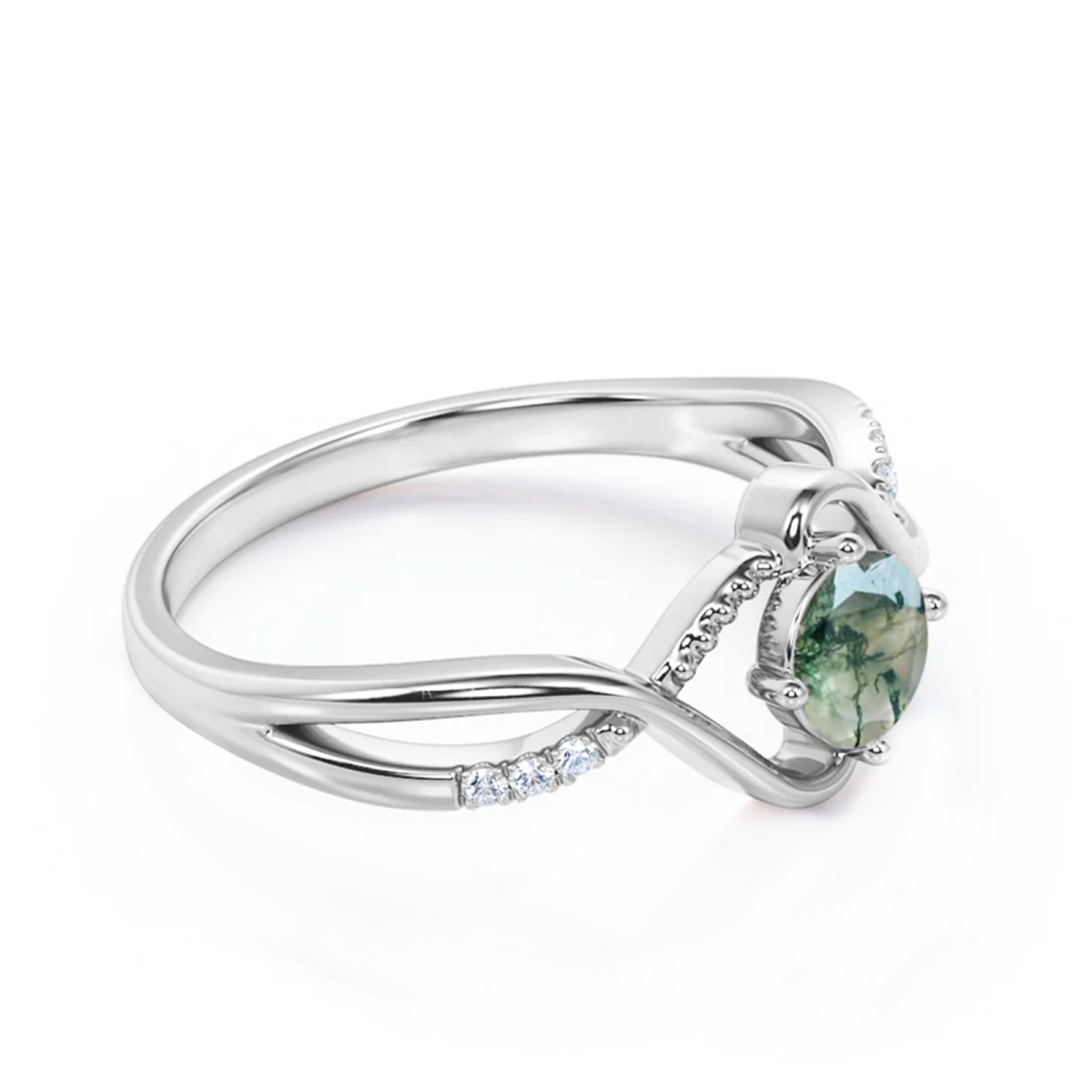 Sterling Silver Moss Agate Round Engagement Ring-3