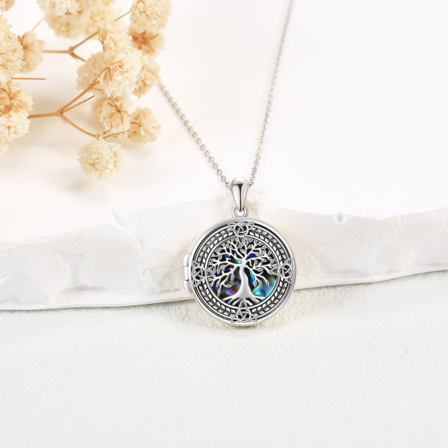 Sterling Silver Circular Shaped Abalone Shellfish Tree Of Life & Celtic Knot Personalized Photo Locket Necklace-2